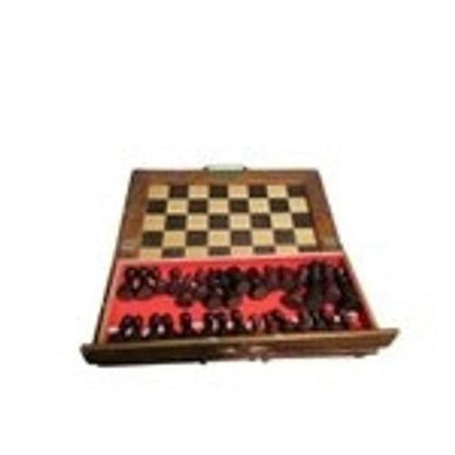 VTG Carved Wood Folding Chess Set Complete Board Dragon Design Brass Hardware