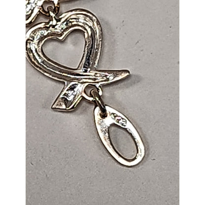 Sterling Silver 925 Open Heart and X Kiss Link Bracelet Polished Romantic Style