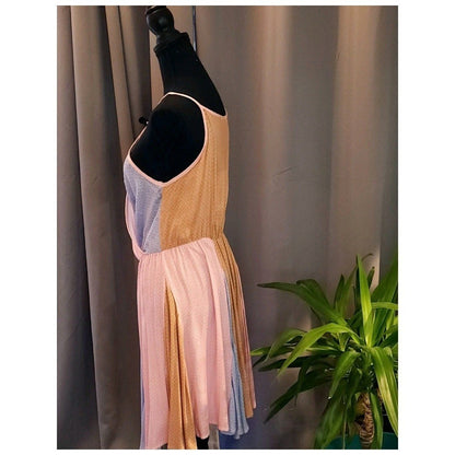 SugarFox Colorblock Ditsy Floral Surplice V-Neck Mini Dress Pink Blue Mustard L