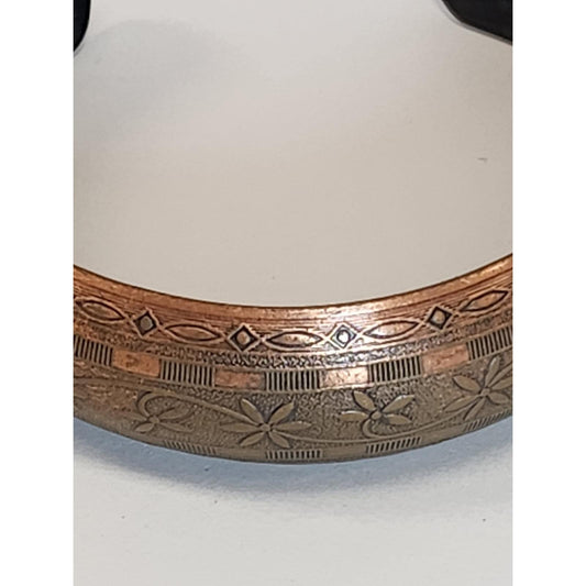 Vintage Solid Copper Cuff Bracelet Etched Floral Geometric Pattern Boho Bangle