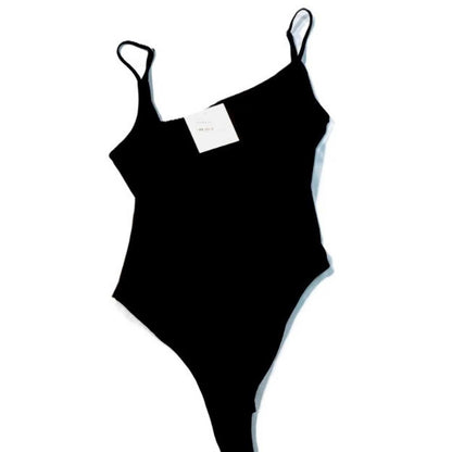 NWT Lush Black Asymmetrical Ruched Bodysuit Cami Top Leotard