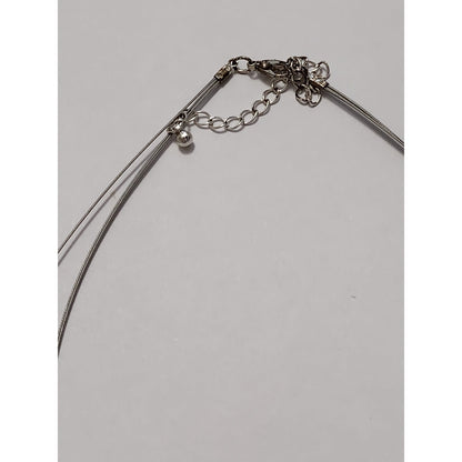 Silver Tone Triple Strand Wire Necklace Hammered Disc Beaded Layered Minimalist