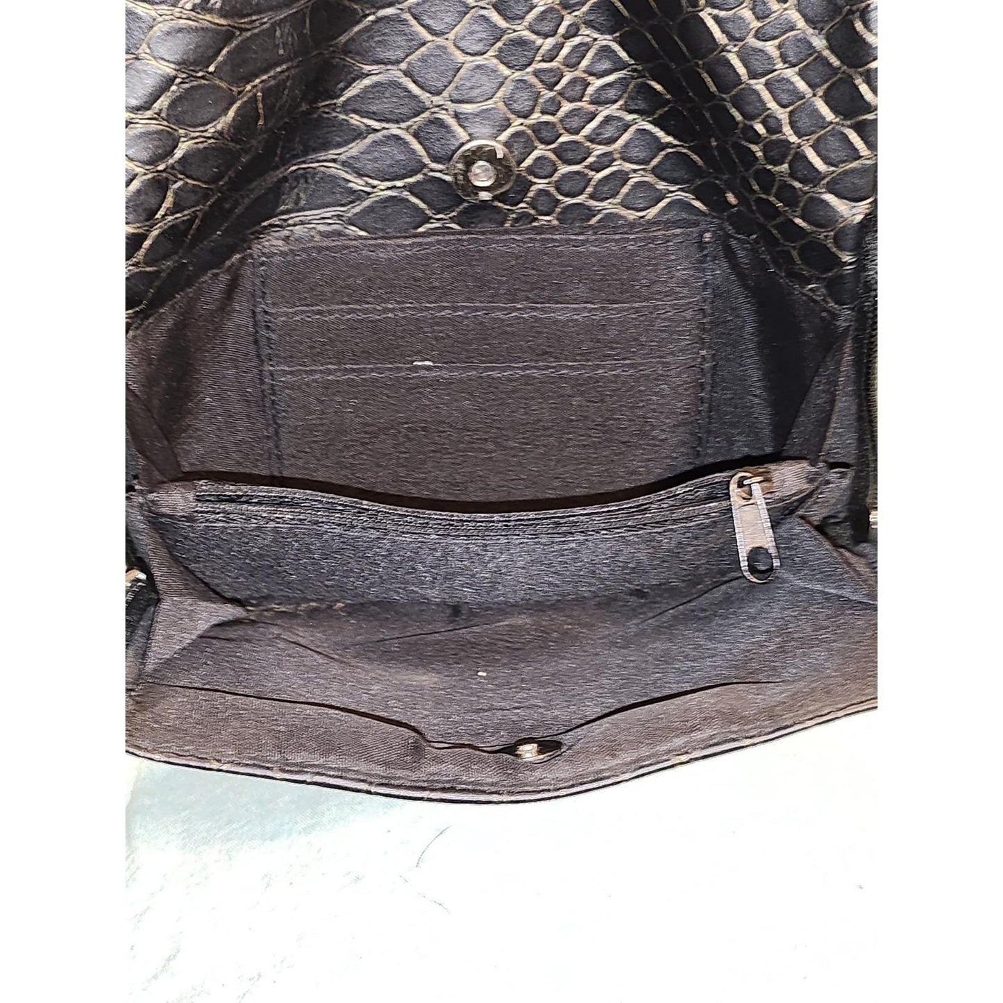 Rosetti Black Faux Snakeskin Shoulder Bag Organizer Purse Contrast Stitching