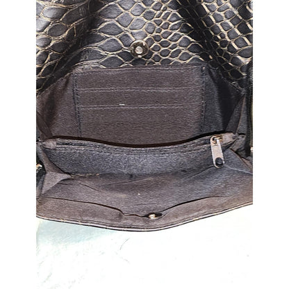 Rosetti Black Faux Snakeskin Shoulder Bag Organizer Purse Contrast Stitching